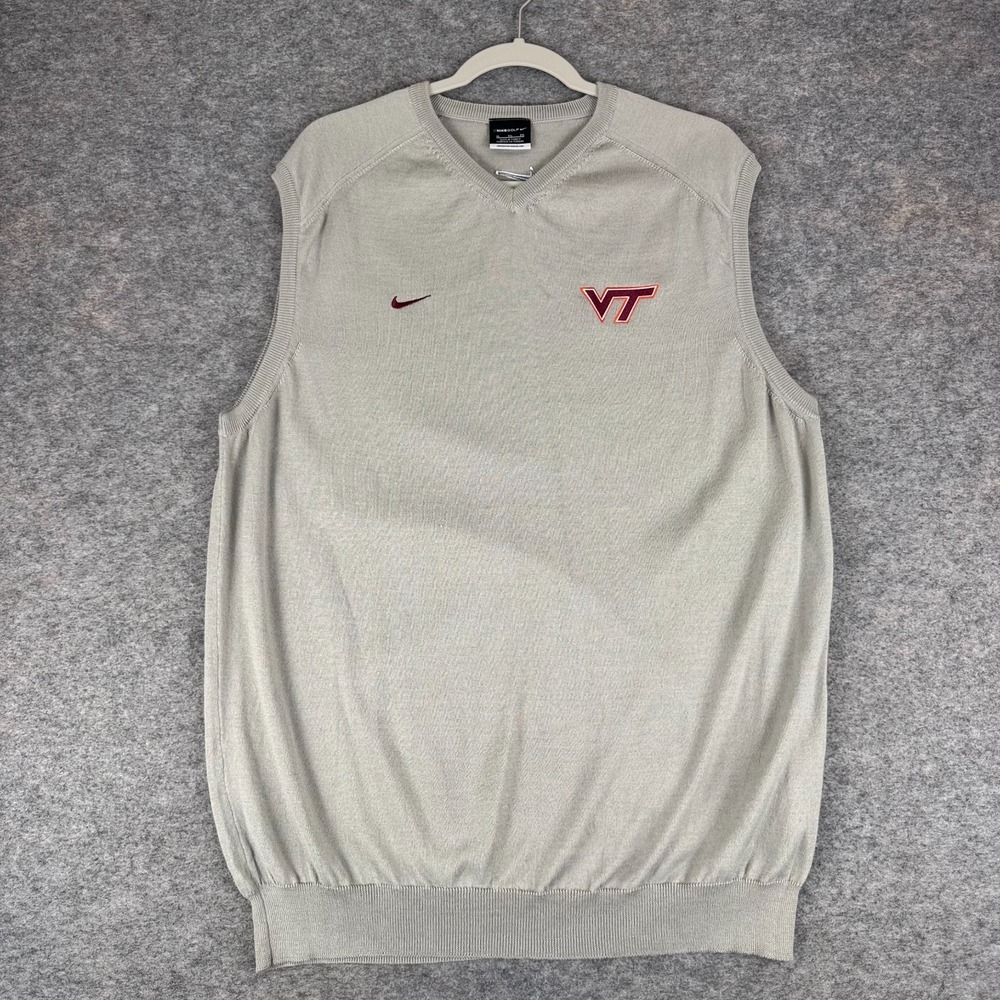 Nike Golf Virginia Tech Hokies V-Neck Sweater Vest Wool Blend Grey Mens XL